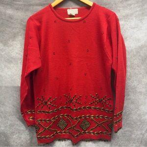 Doncaster Red Beaded Tunic Sweater Christmas Holiday Party Size Small